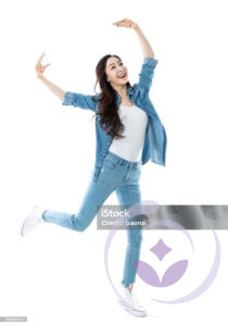 Beautiful woman dancing on white background.